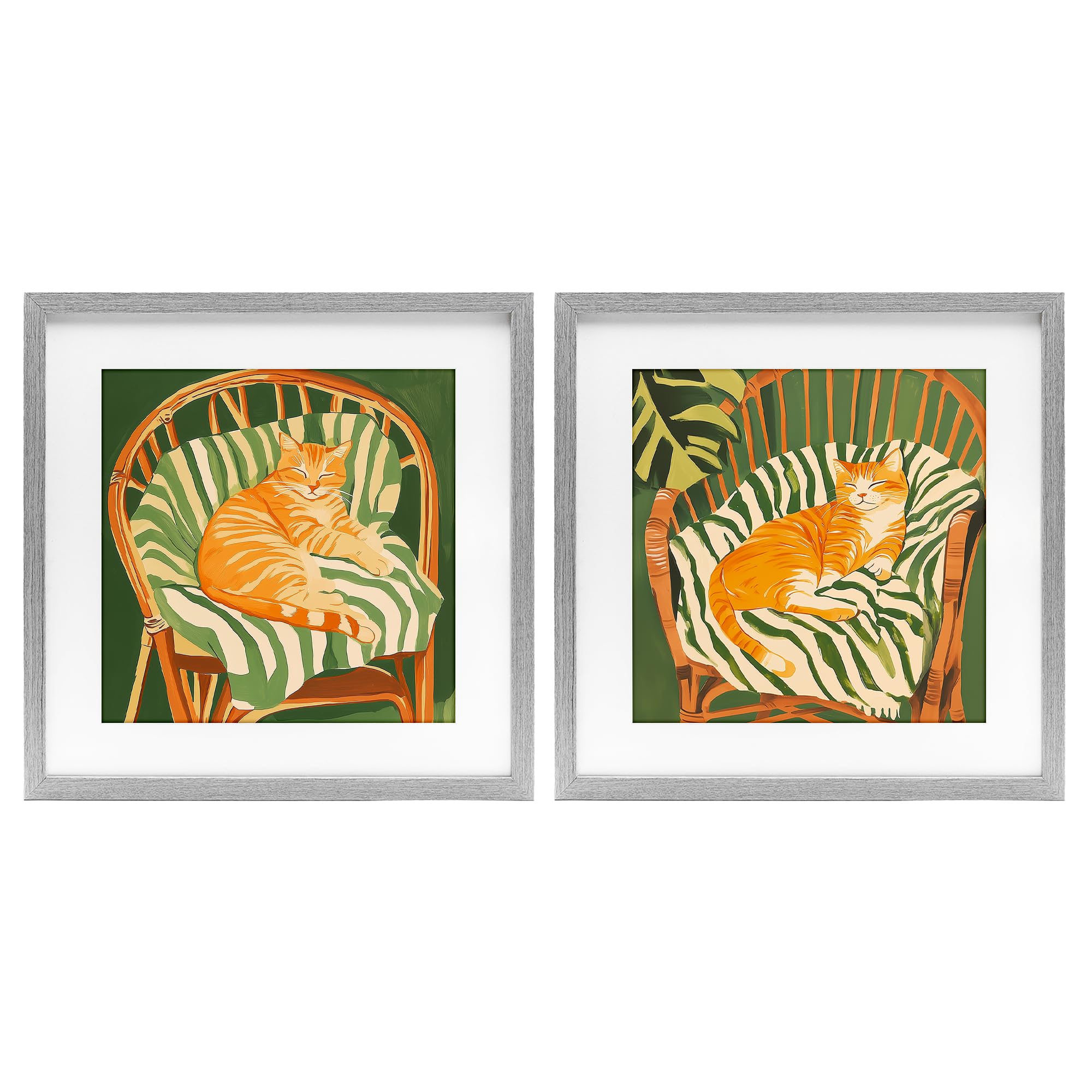 'Cozy Cats in Rattan Chairs'| 2pc Framed Print Under Glass Set