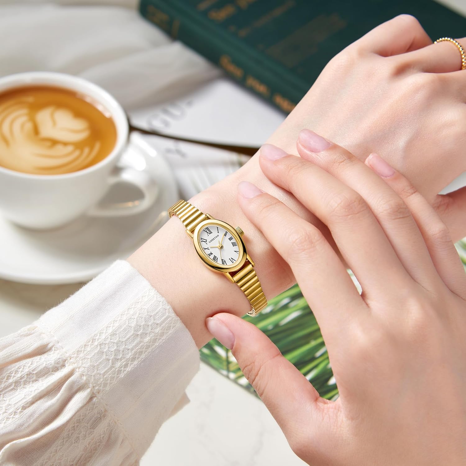 CHEETAH Dainty Gold Watches for Women, with Stainless Steel Expansion Band, Small Oval Case, Analog Roman Dial - Image 8