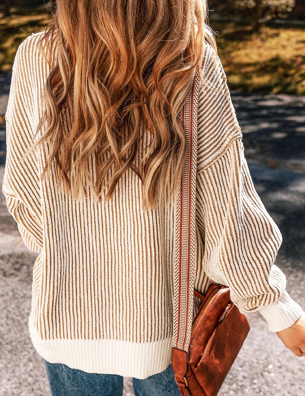 Ecosunny Womens Sweaters Striped Color Block Casual Long Sleeve Crewneck Loose Knit Pullover Sweater Shirts Fall Fashion - Image 4