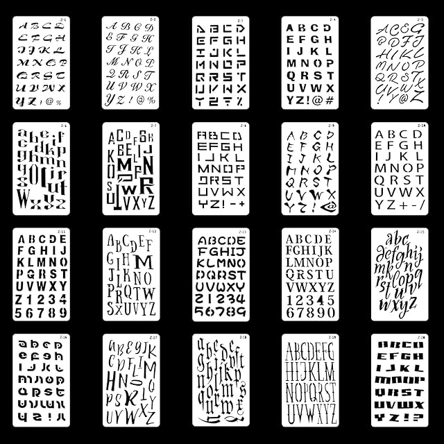 20pcs 4x7in (18x10cm) Letter Number Stencils, Alphabet Journal Stencils, Reusable Letter Templates, Calligraphy Letter Stencil for Painting and DIY Scrapbook (20pcs)