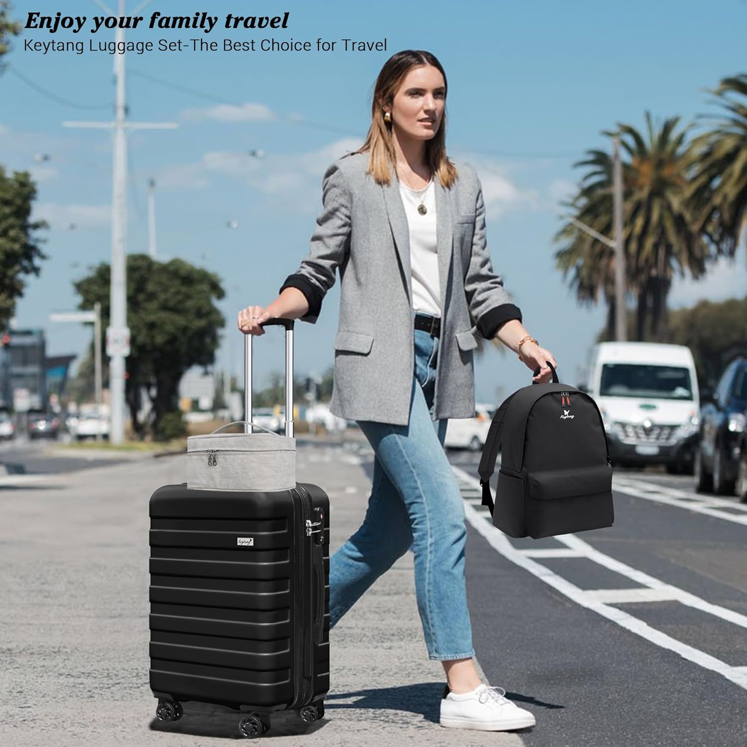 KEYTANG Zebra 20" Expandable Carry-On, Lightweight Hardshell Suitcase with Spinner Wheels, Black