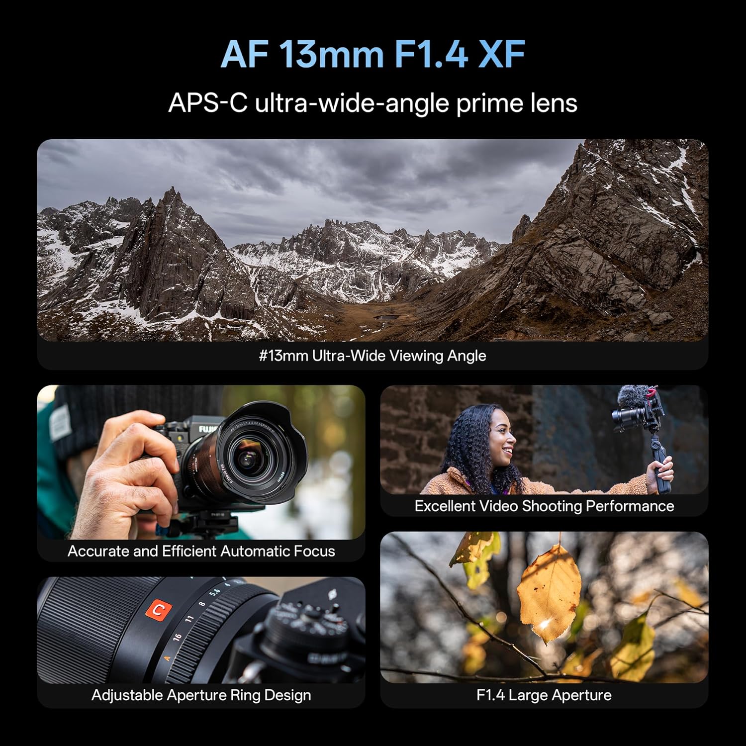 VILTROX 13mm F1.4 XF Lens for Fuji-X Mount, Large Aperture f/1.4 APS-C Prime Lens for Fujifilm Camera X-A5 X-A7 X-E1 X-E2S X-H1 X-M1 X-PRO2 X-PRO3 X-T1 X-T10 X-T30II X-T100 X-S10 X-H2S X-T5