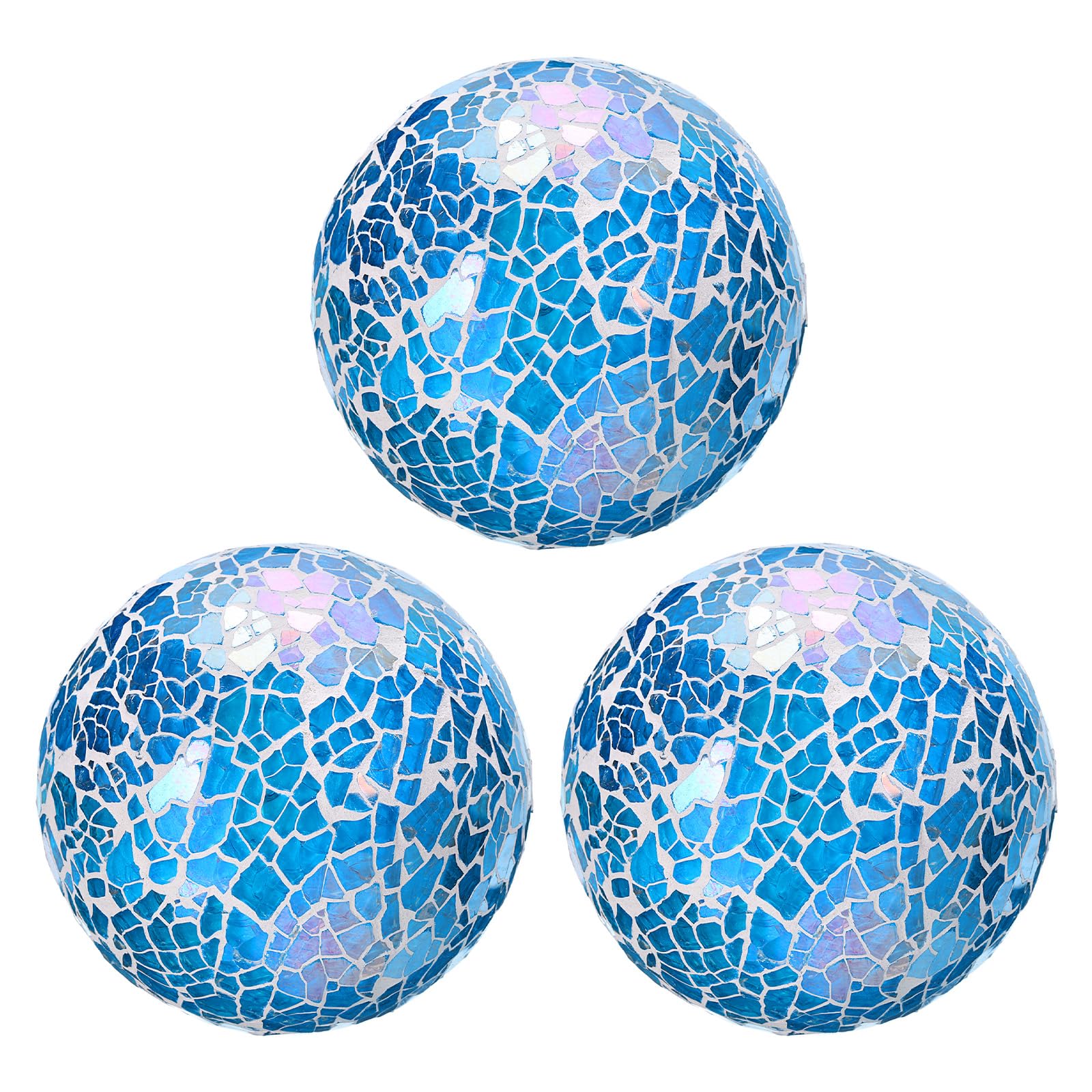 QUARKZMAN 3 Bolas Decorativas de Vidrio de 8cm, Esferas de Vidrio Mosaico para Centros de Mesa, Cuencos, Jarrones, Mesa de Comedor, Fiesta, Azul Brillante