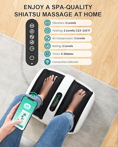 Miniatura 6 de Nekteck Shiatsu Masajeador de cuello y espalda con calor inteligente para pies y pantorrillas, control de aplicación, color blanco