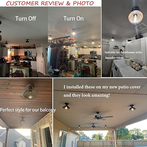 Miniatura 2 de FRIDEKO HOME Paquete de 2 lámparas de techo industriales de montaje empotrado de granja, lámpara de techo rústica de cobre y metal, lámpara de techo