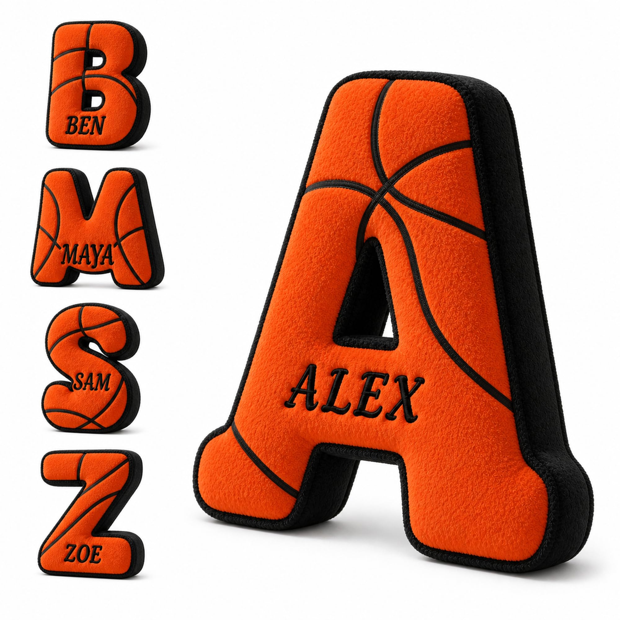 Personalised Basketball Pillow with Name, Letter Shape Plush Cushion — image 1