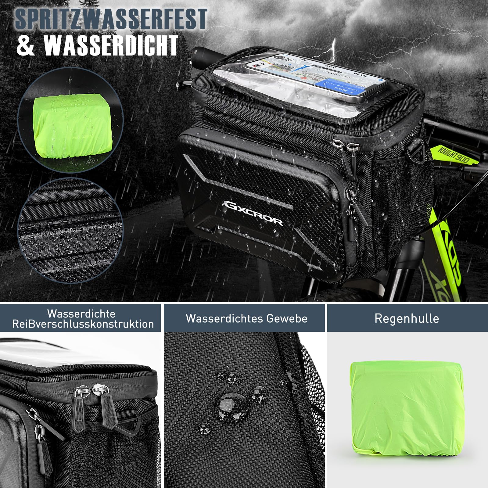 GXCROR Fahrradtasche,6L,Lenkertasche Fahrrad,Fahrradtasche Lenker,Wasserdicht,Mit Lenkeradapter,Fahrradtaschen,Fahrrad Tasche Fahrradkorb Vorne Ebike
