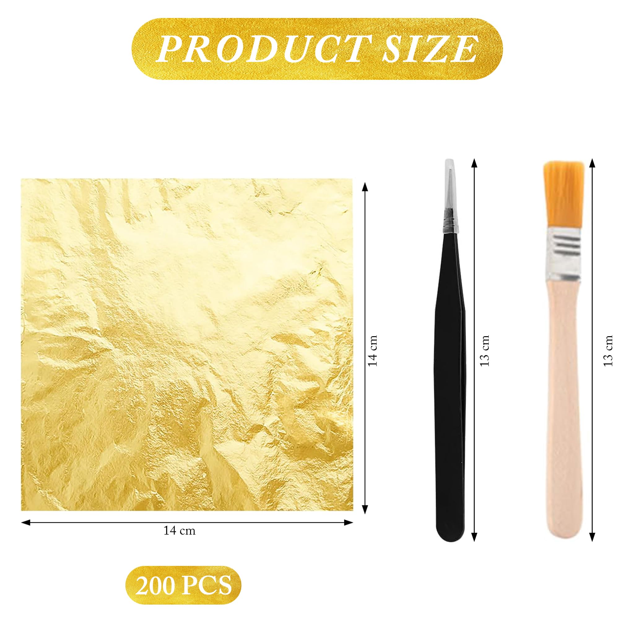 200 Hojas de Pan de Oro para Manualidades, lámina de Oro para Manualidades, lámina metálica de Pan de Oro para Pintura acrílica y Bricolaje (8,5 x 8 cm)
