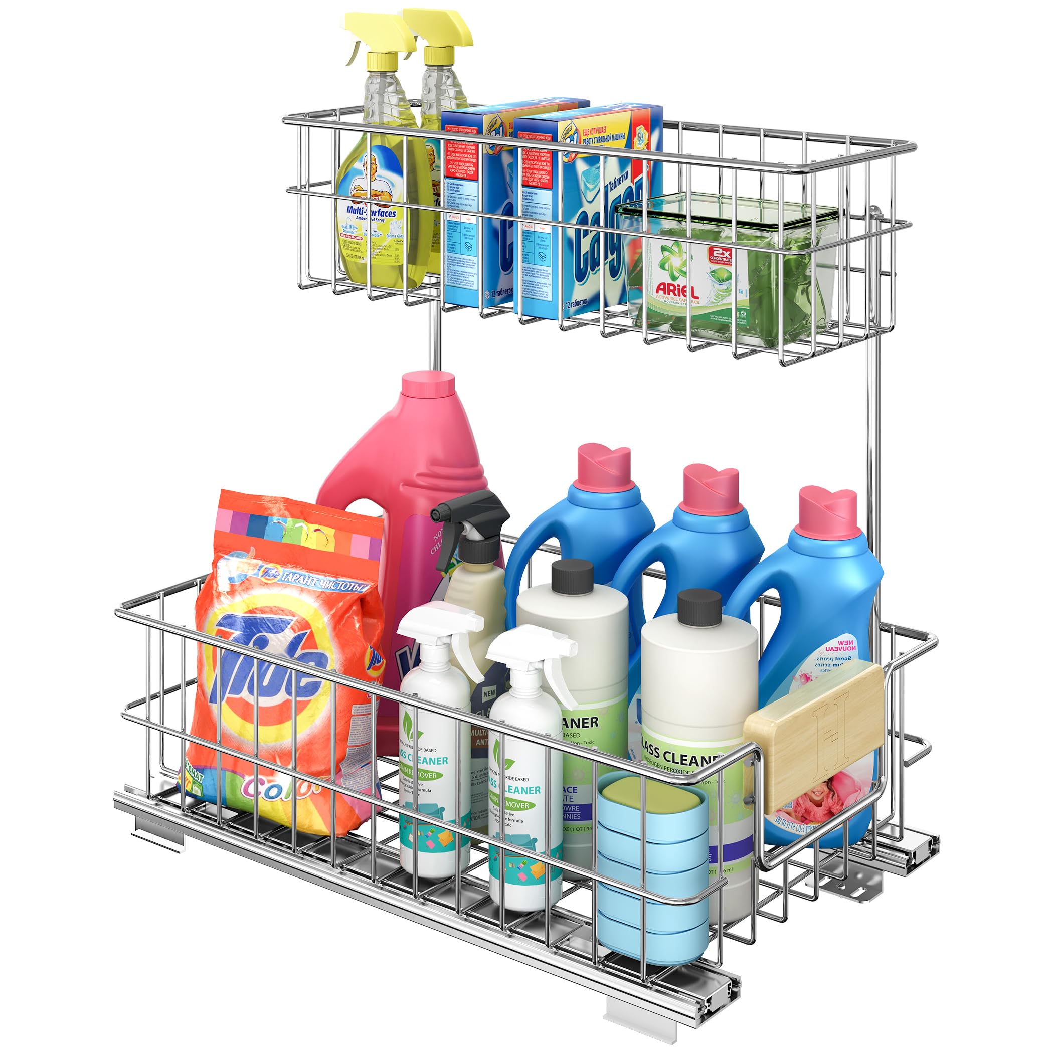 ROOMTEC Pull Out Cabinet Organizer Under Sink Slide Out Storage Shelf with 2 Tier Sliding Wire Drawer, Sliding Storage for Inside Kitchen Cabinet- 11.5 in. W x 17.7 in. D (Right)