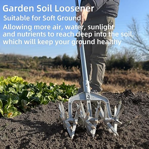 Miniatura 6 de Cultivador giratorio, herramienta de jardín ajustable con púas de metal sólido desmontables para aflojar y mezclar tierra, cultivador de jardín