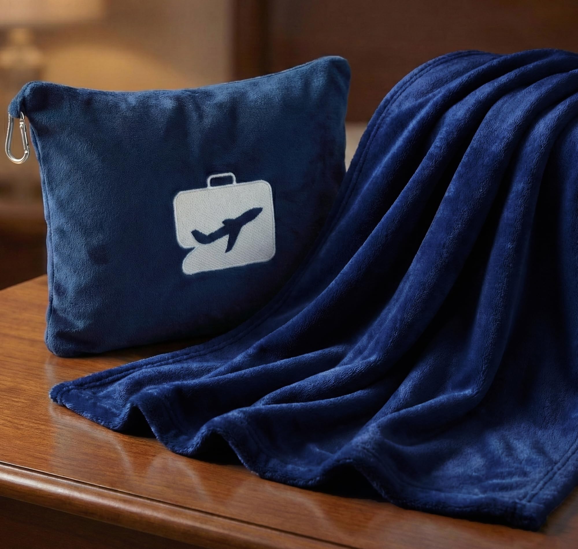 VAS COLLECTIONS Travel Pillow Blanket 2-in-1, Ultra Soft Flannel Blanket with Carry Case, 65x40 Inches, Compact Portable Travel Blanket for Flights, Camping and Travel Comfort (Navy Blue)-image-35
