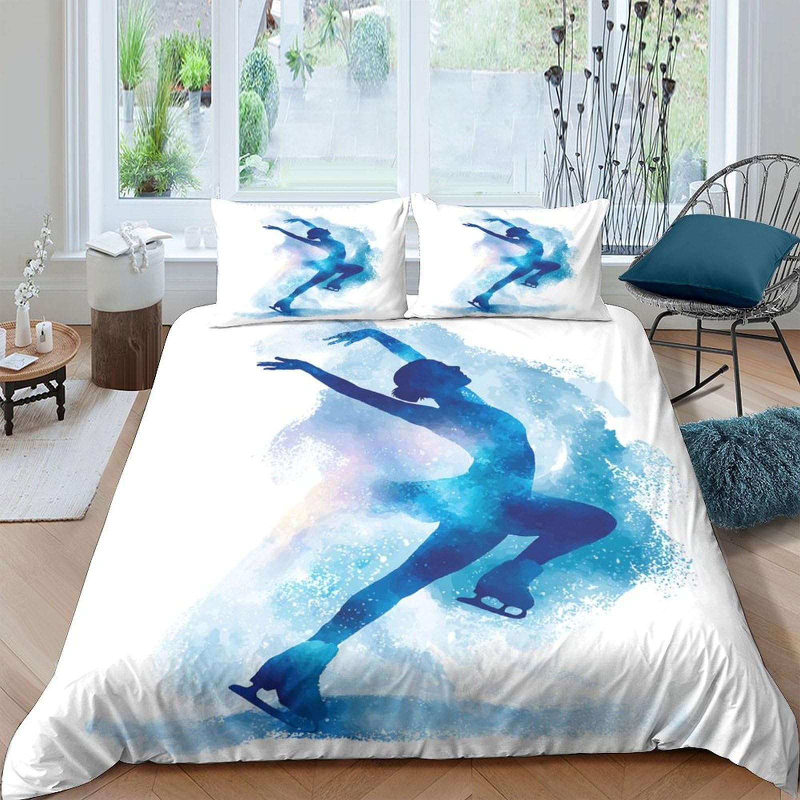 Ctjqhvkz Style-1 3D Printed Ice Skating Athlete Fitted Sheet Microfiber Blue Art Mattress Cover For Bedroom Dorm Protection Decor Single（135X200cm）