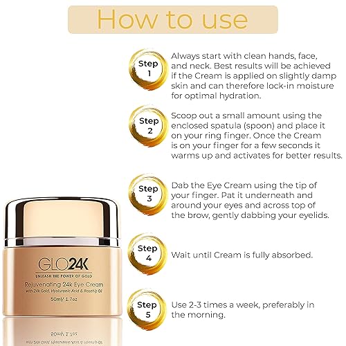 Miniatura 9 de GLO24K Crema de ojos y suero rejuvenecedor de 24 quilates con oro de 24 quilates, ácido hialurónico, vitaminas A, C, E