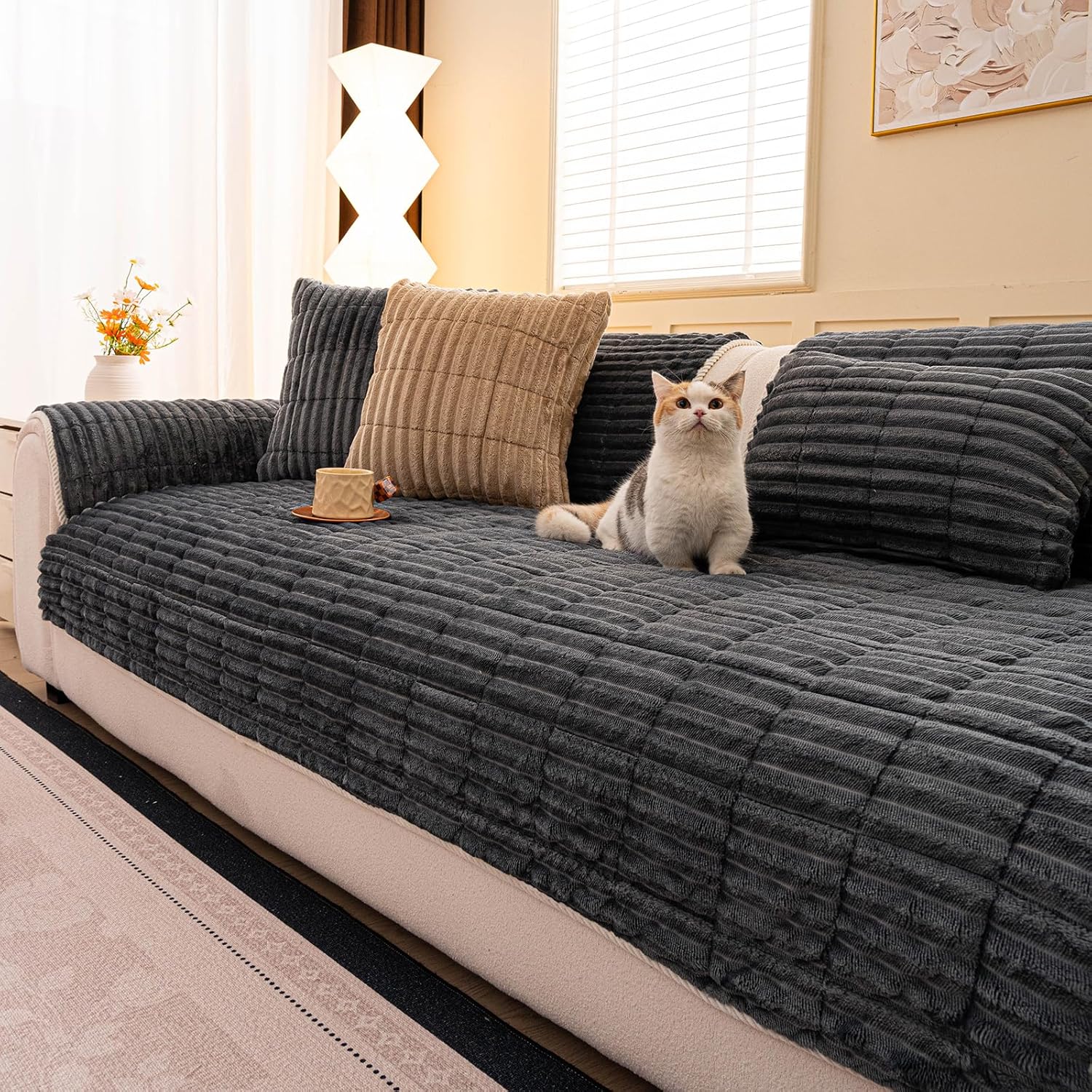 Washable Pet-Friendly Couch Covers for Dogs Fuzzy Pet Sofa Covers Dog Couch Blankets and Cushion Covers for Sofa