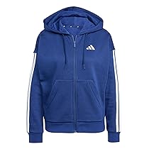 adidas Donna Essentials 3-Stripes Full-Zip Fleece Hoodie, Dark Blue, White, XXL