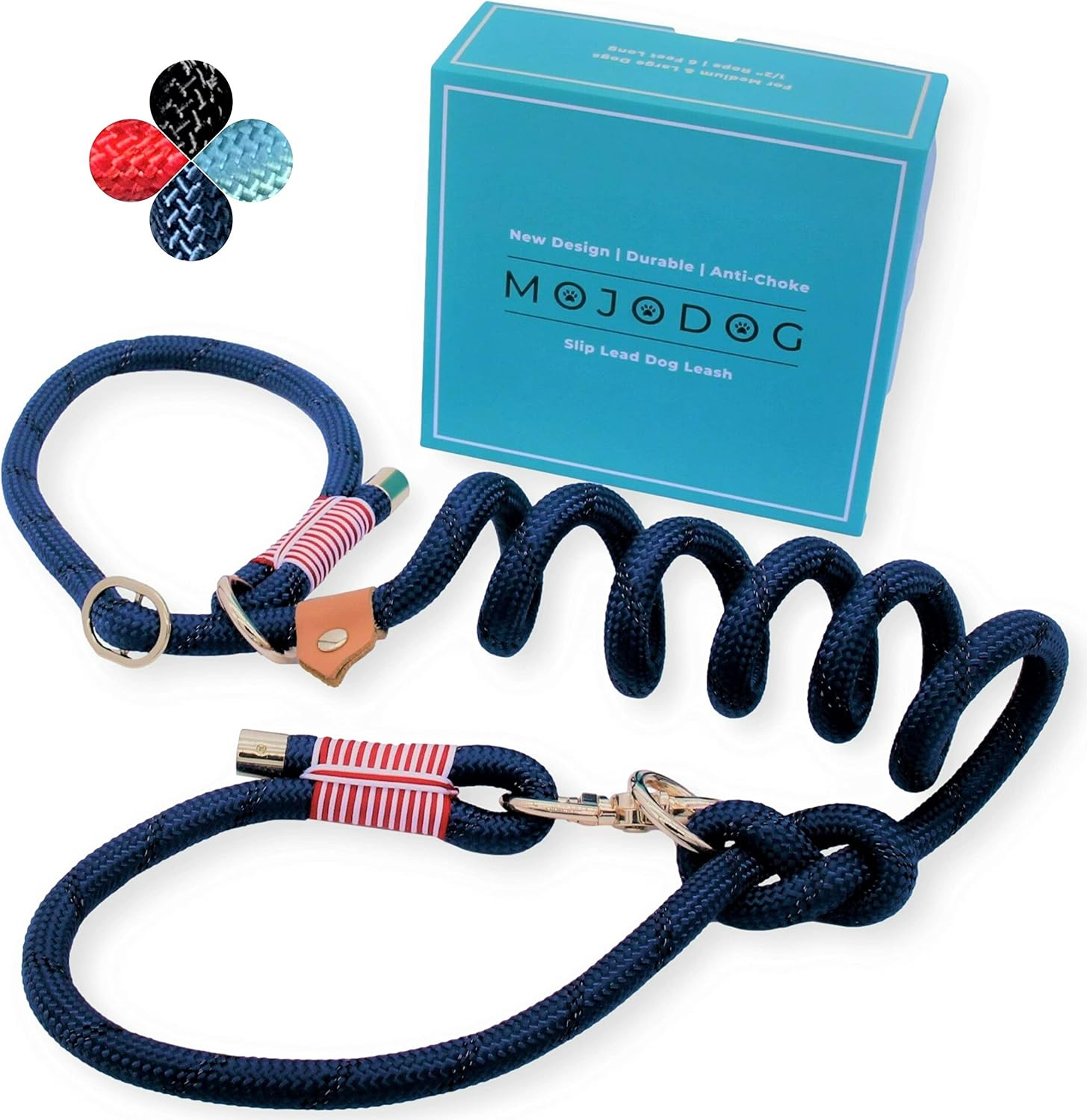 MOJODOG Anti-Choke Slip Lead Dog Leash - for Medium and Large Breeds - for Walking, Training and Heavy Pullers - Reflective 1/2"…