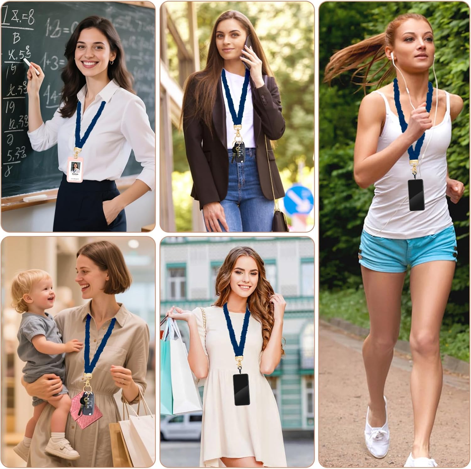 Scrunchie Teacher Lanyards for ID Badges Keys, Long Neck Key Lanyard Straps for Women Card Holder Keychain Wallet - Image 7