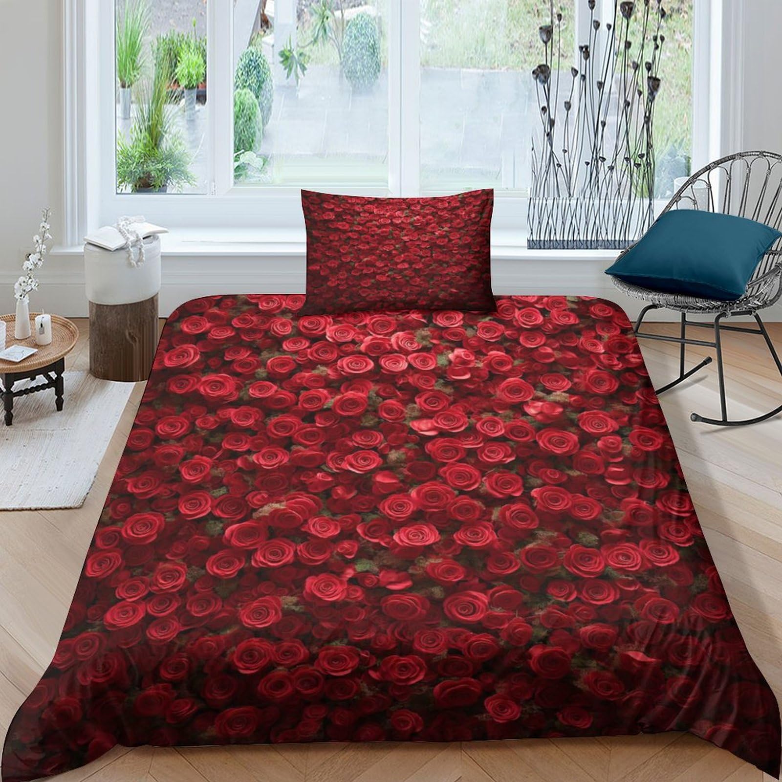 Parure de lit roses microfibre respirante et super douce 3 pièces lit simple