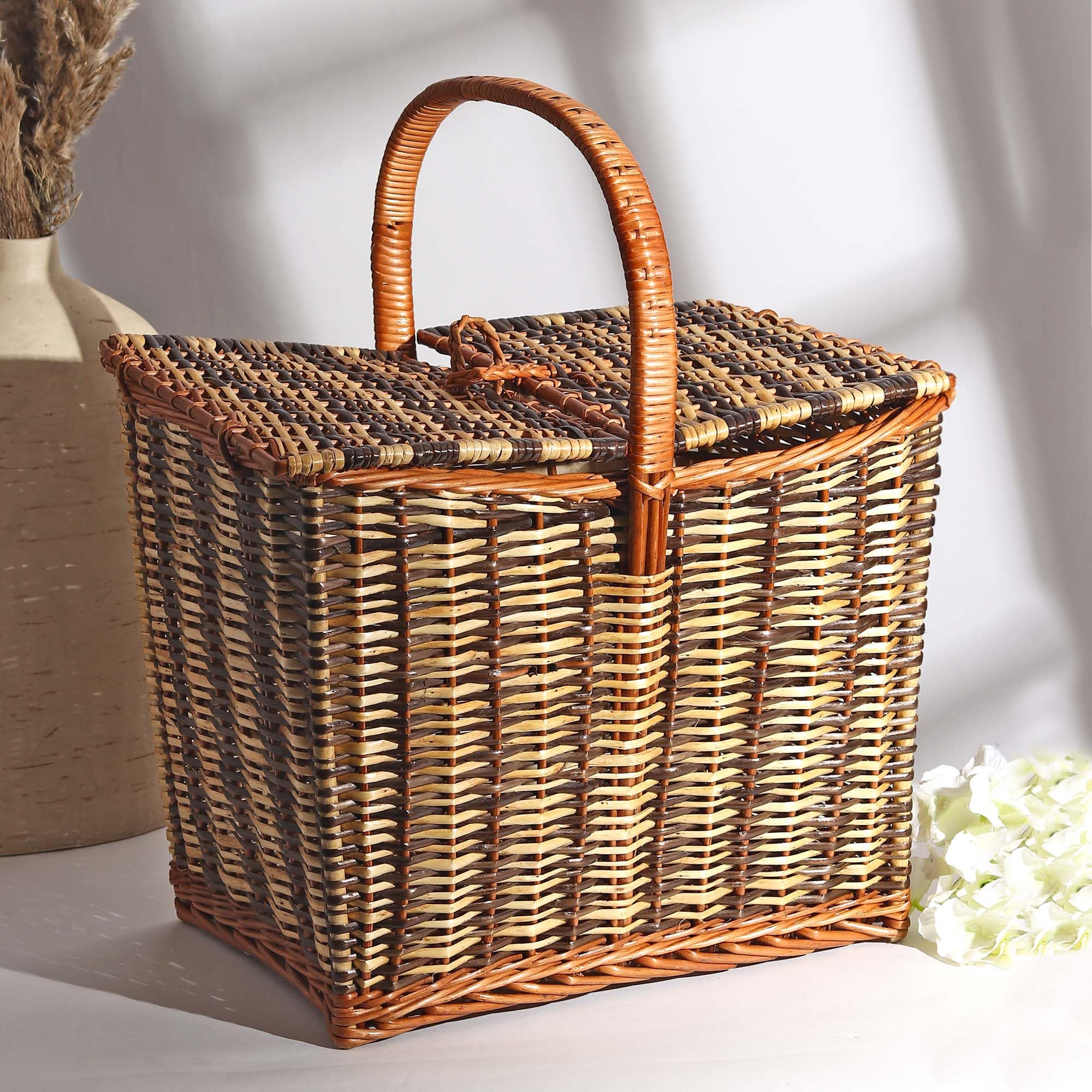 Habere India-All the Cultures Fabricating India Wicker Basket for Lunch | Wicker Picnic Basket with Top Handle | Wicker Morden Picnic Basket, Brown (Rectangular: L46 x W33 x H37 cm) (B0DGLKYLK2) Amazon Price History, Amazon Price Tracker