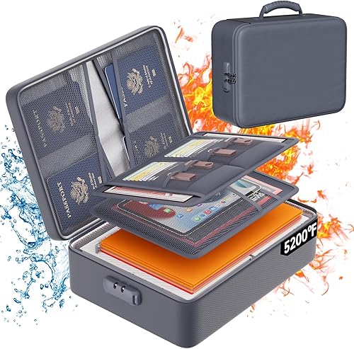 Miniatura 14 de DocSafe Organizador de documentos de 5200°F con cerradura, caja con aislamiento térmico mejorado resistente al fuego y a prueba de agua, organizador