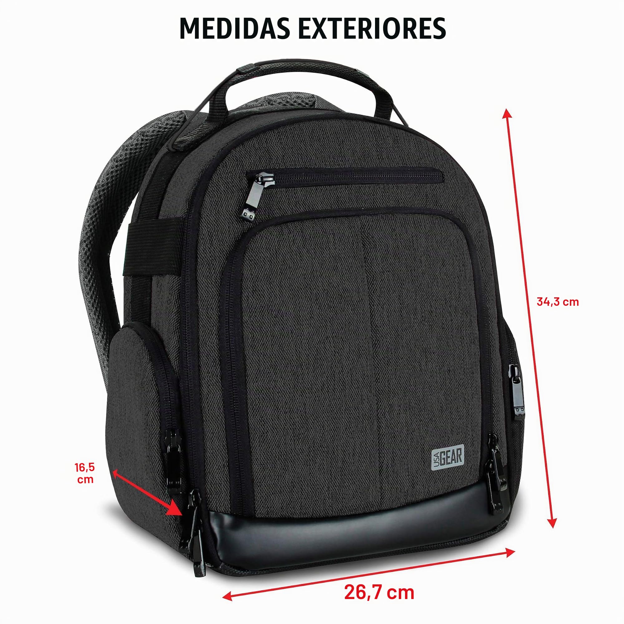 USA Gear Mochila para Cámara DSLR con Divisores Personalizables, Fondo Resistente y Respaldo Cómodo - Compatible con Canon, Nikon, Sony y más