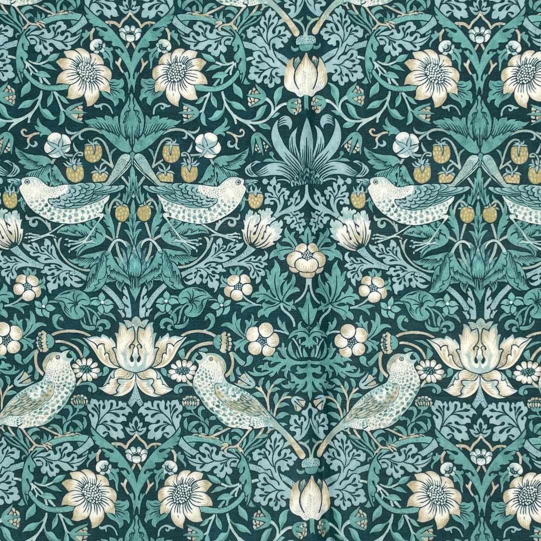 Oilcloth PVC Table Cloth - William Morris Oilcloth, Strawberry Thief & Willow Bough Matte Finish Wipe Clean Table Cloth (Strawberry Thief in Teal, 132cm Diameter Round)
