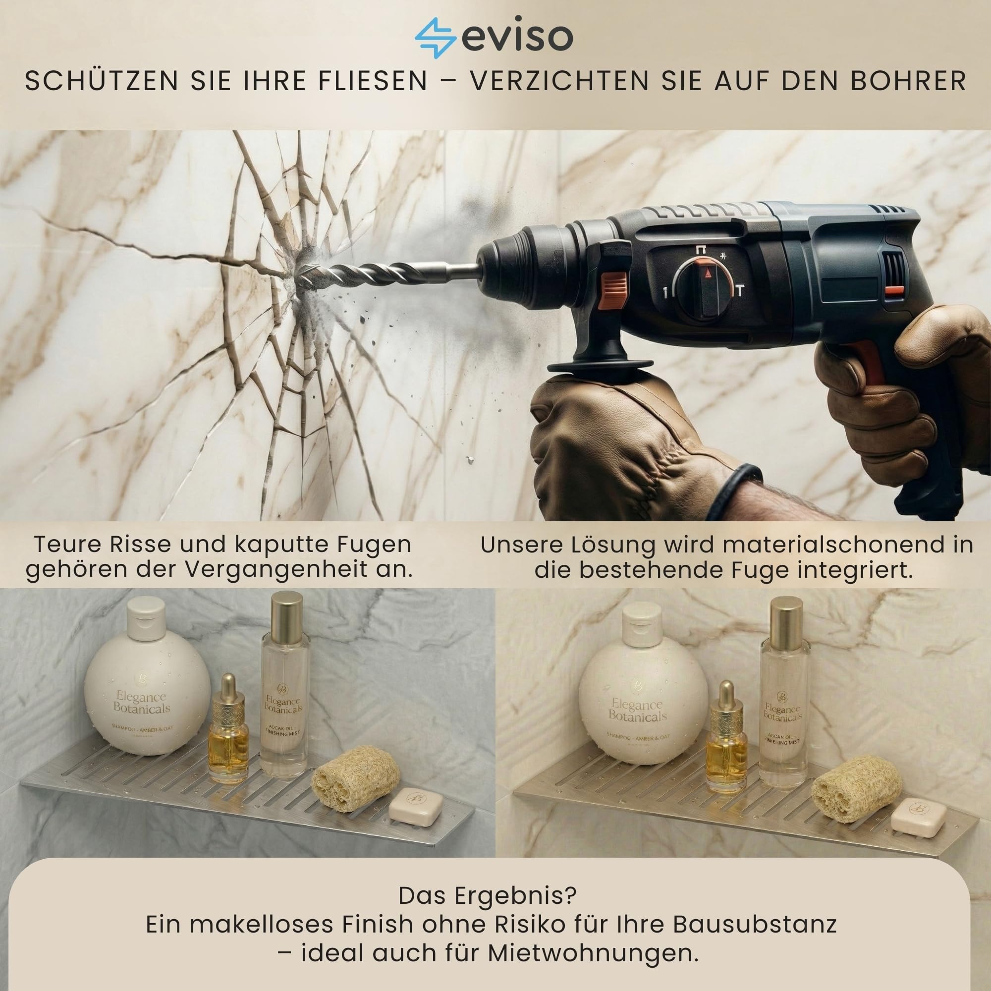 Eviso Estantería de Ducha Rinconera de Acero Inoxidable AISI 304, Estante Esquinero Trapezoidal de Diseño para Baño sin Taladro, Montaje en Junta Resistente a la Corrosión y Humedad, Blanco Mate
