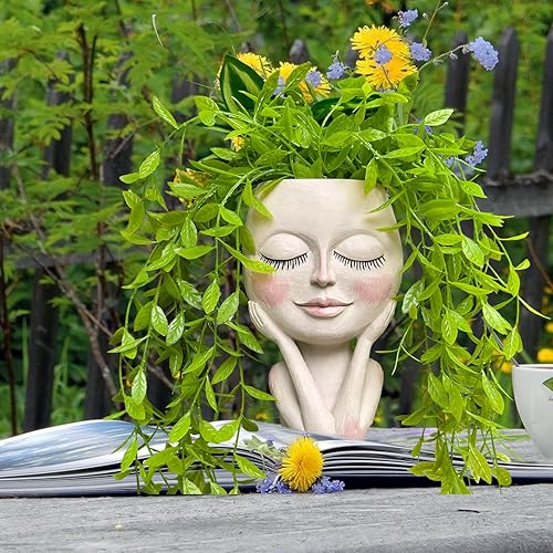 Miniatura 6 de HDOOMN Macetas de cara con cabeza bonitas macetas para plantas suculentas, macetas para interiores con sistema de drenaje, regalos de jardín para