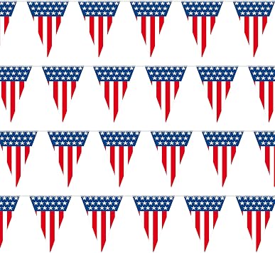 USA Flag Pennant Banner | 100 FT. Long American String Flags | 18 Inch Tall Triangle Flag Decorations USA Party | Stars and Stripes Bunting Garland | 4th of July Patriotic Decoration | BASHOUT