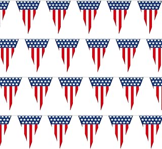 USA Flag Pennant Banner | 100’ FT. Long American String Flags | 18” Inch Tall Triangle Flag Decorations USA Party | Stars and Stripes Bunting Garland | Veteran's Day Patriotic Decoration | BASHOUT