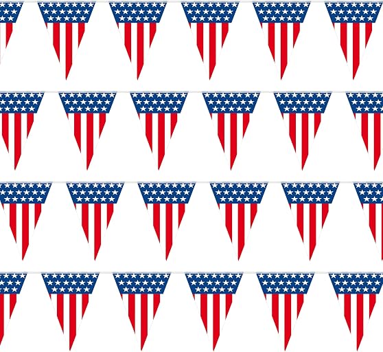 USA Flag Pennant Banner | 100’ FT. Long American String Flags | 18” Inch Tall Triangle Flag Decorations USA Party | Stars and Stripes Bunting Garland | 4th of July Patriotic Decoration | BASHOUT