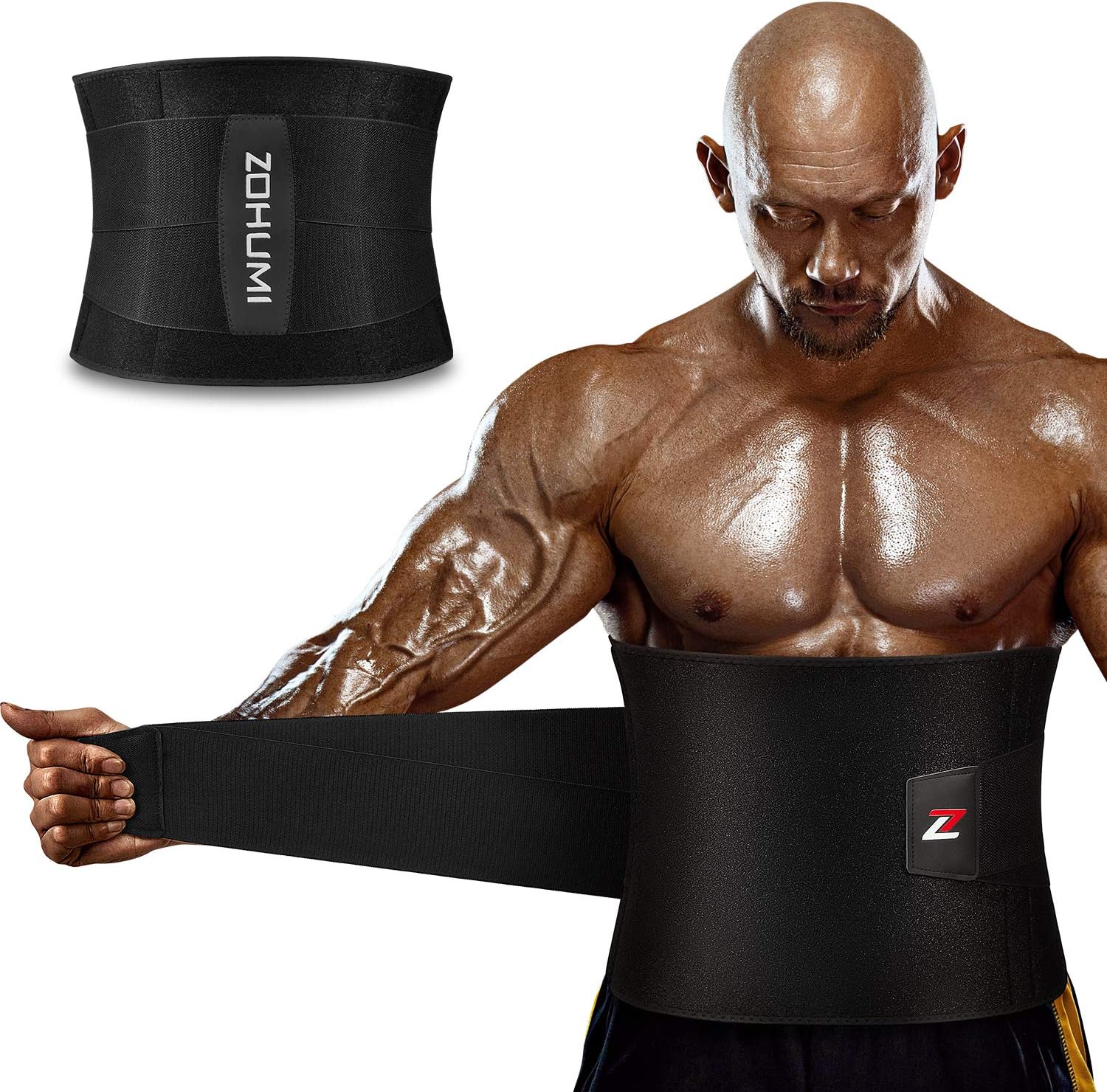 ZOHUMIWaist Trimmer for Men,Wide Waist Trainer Sweat AB Belt with Compression Mesh Straps and Back Support for Weight Loss