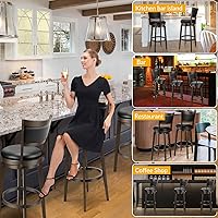 Vista 9 de PrimeZone Swivel Bar Stools Set of 2, 24 Inch Counter Height Barstools, Black Faux Leather Bar Stool with High Backrest & Solid Wood Legs &