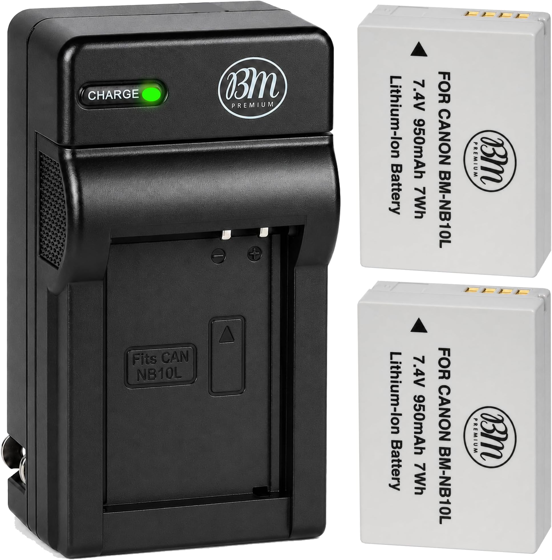 BM Premium 2-Pack NB-10L Battery & Charger for Canon SX60 HS, SX50 HS | 2 NB-10L batteries and charger kit for Canon SX60 HS, SX50 HS, SX40 HS, G1X, G3X, G15, G16 and other NB-10L cameras
