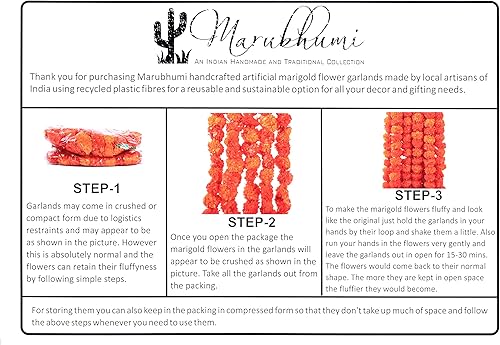 Miniatura 2 de Marubhumi 5 PC - 5 feet Artificial Marigold Flower Garland – Long Strands for Diwali, Wedding & Festive Decoration – Traditional Indian Home Decor