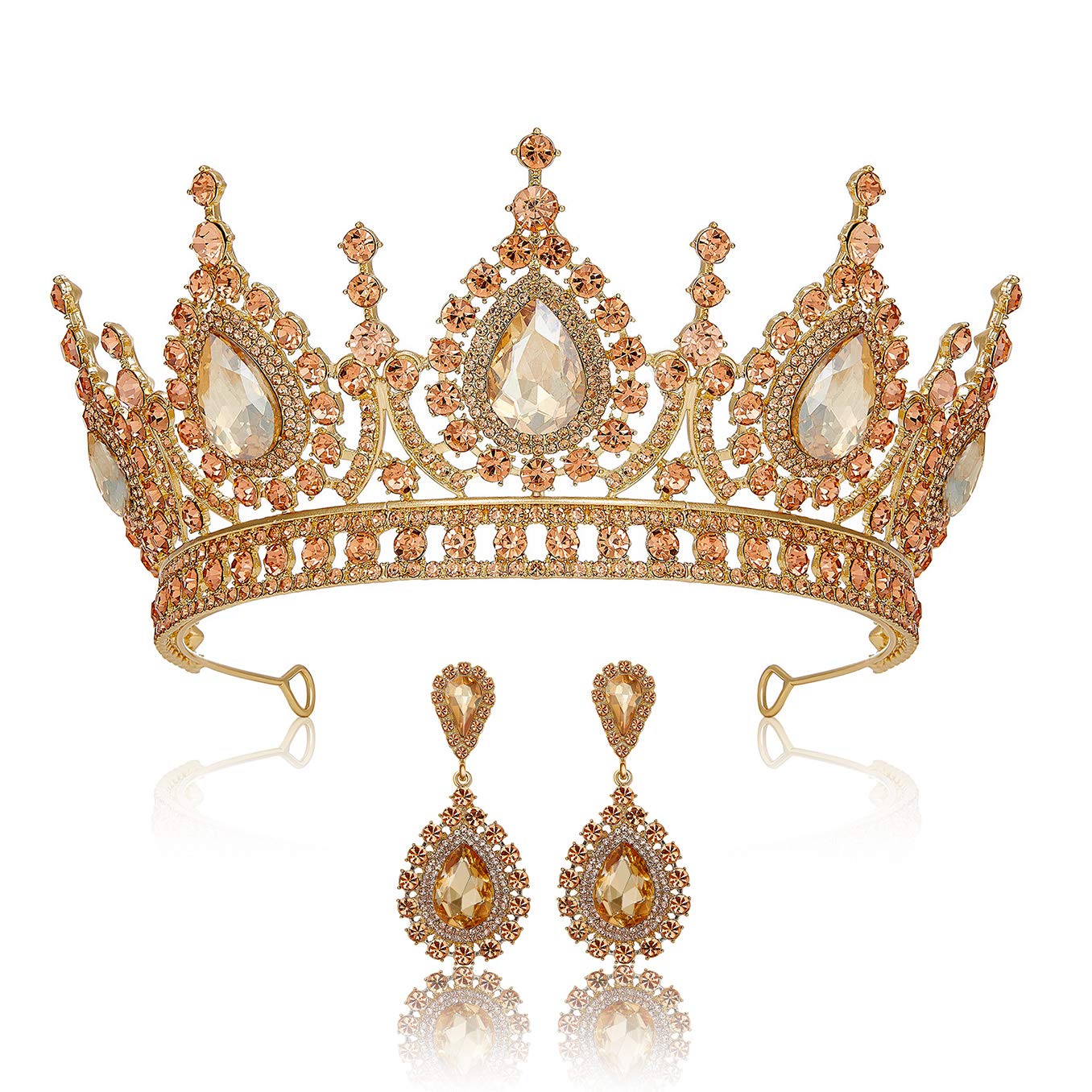 SWEETV Baroque Queen Crowns Earings Set Rhinestone