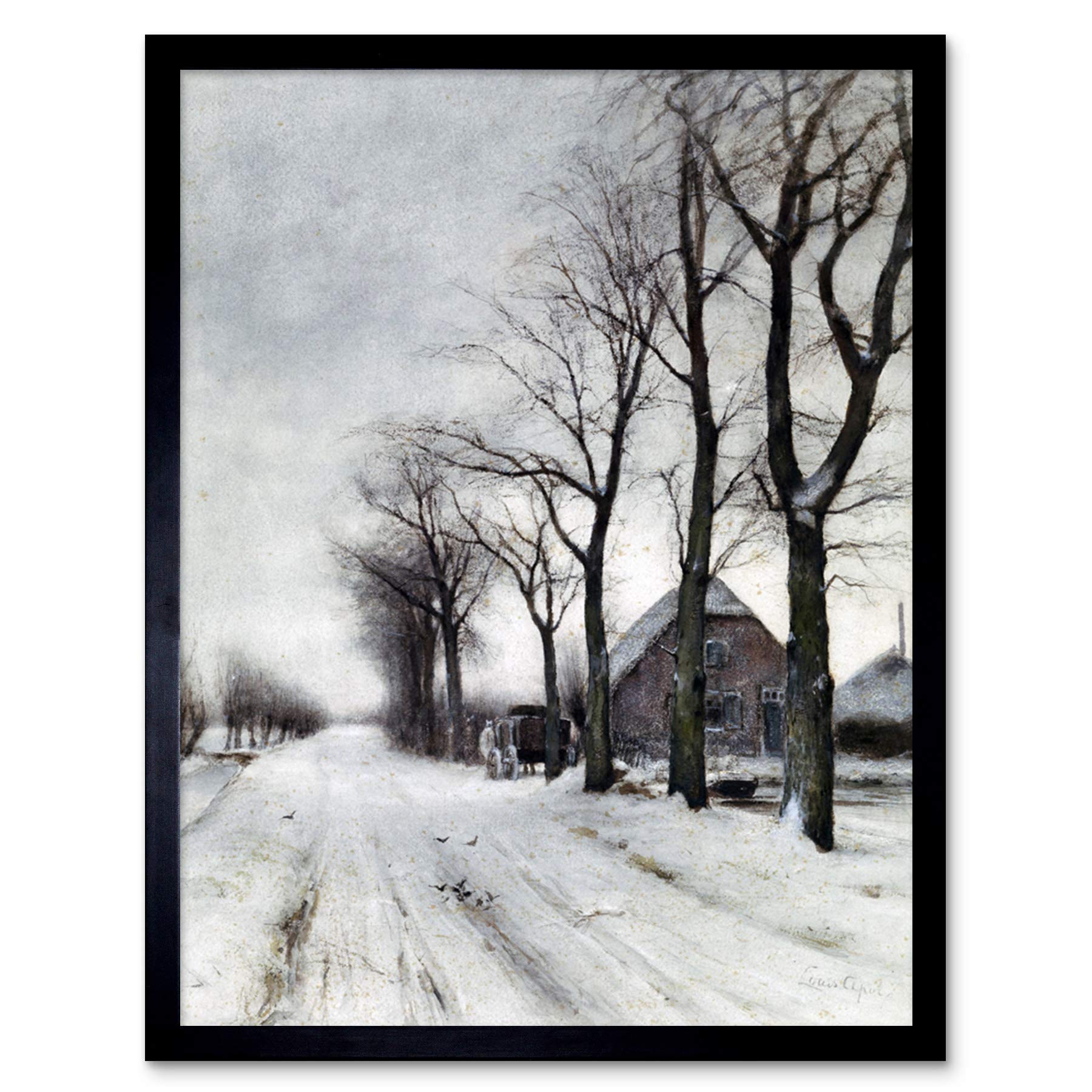 Artery8 Louis Apol Winter Landscape Farm Lane Painting Art Print Framed Poster Wall Decor 12x16 inch