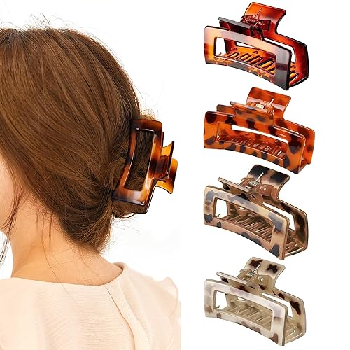 Pinzas de garra, 4 pinzas para cabello grueso, pinzas de pelo medianas y grandes de 3.5 pulgadas, pinzas de garra rectangulares, pinzas de pelo para
