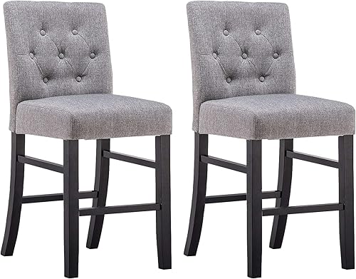 Juego de 2 y 4 taburetes de bar de altura de mostrador de 24 pulgadas con respaldo de tela, taburetes de bar modernos con altura de asiento,