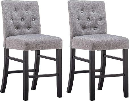 24" Counter Height Bar Stools set of 2&4 with Back Fabric Modern Bar Chairs Barstools with Seat Height Upholstered Button Tufted Wooden Island Stools for Kitchen Counter Home Bar Set of 2, Gray