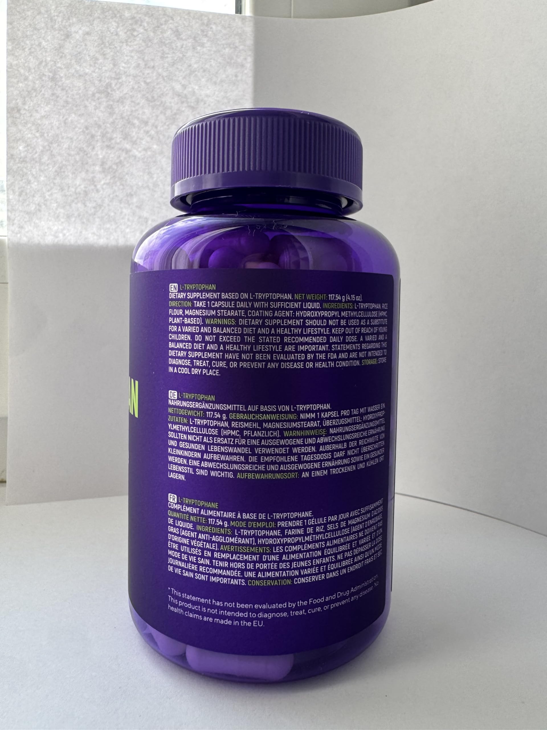 L-Tryptophane 500 mg – 180 Gélules Véganes – 3 Pack | Gélules Haute Concentration – 1 Gélule par Jour, Cure de 6 Mois – Certifié GMP & Testé en Laboratoire en Allemagne