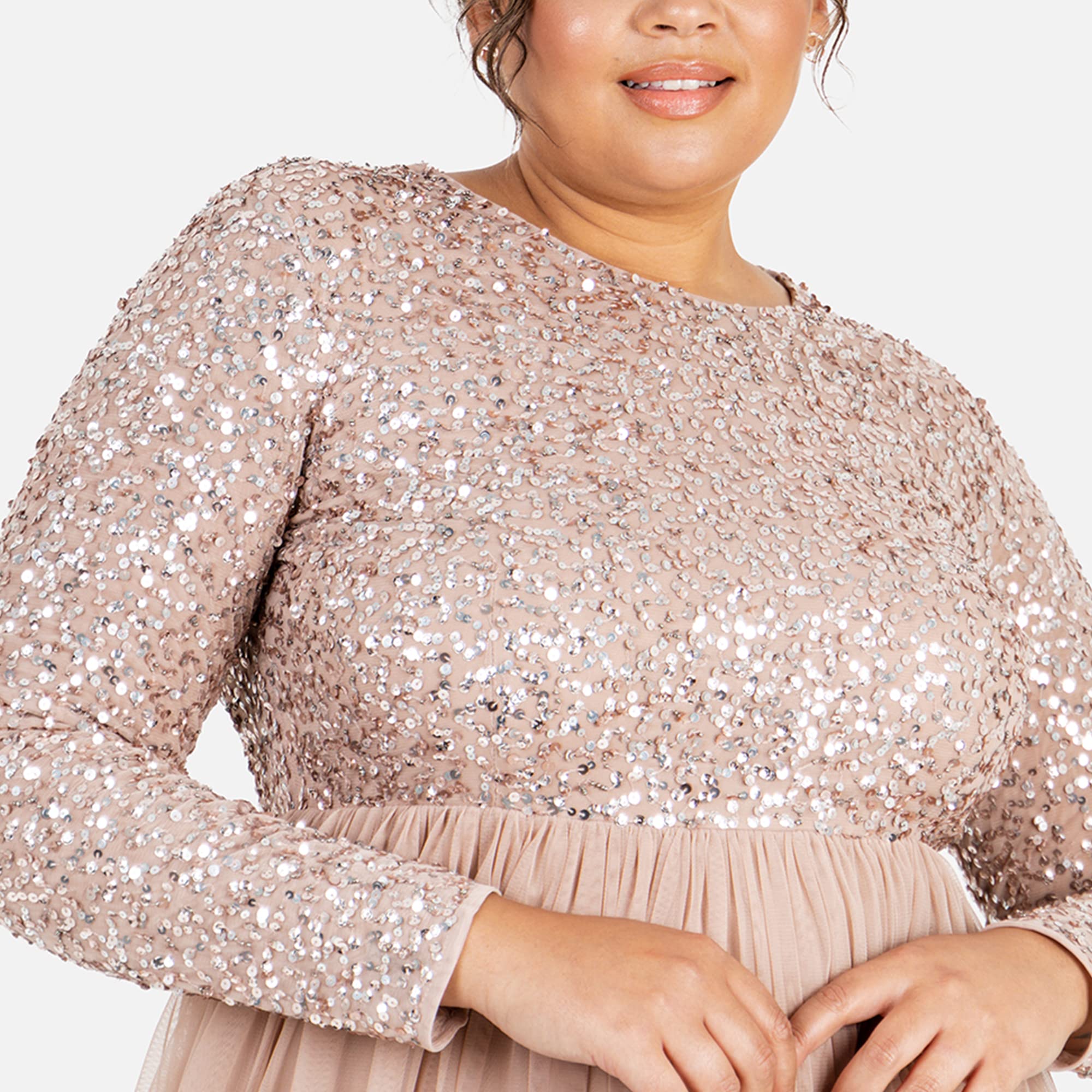 Maya Deluxe Women's Maya Embellished Long Sleeve Maxi Dress Bridesmaid