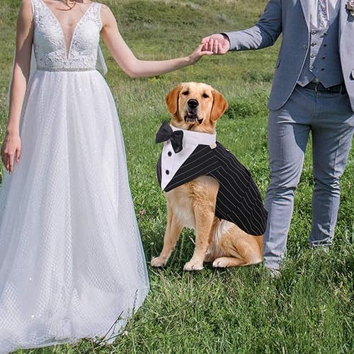 Miniatura 8 de IDOMIK Traje de esmoquin para perros pequeños, medianos y grandes, traje formal de esmoquin para perro con collar de corbatín desmontable y bufanda