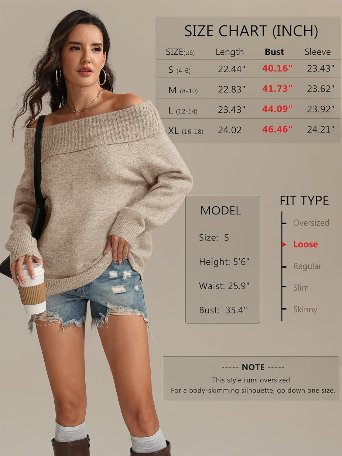 ATHMILE Womens Off The Shoulder Sweaters Oversized Spring Tops Batwing Sleeve Loose Pullover Fall Winter Fashion Outfits 2026 - Image 4