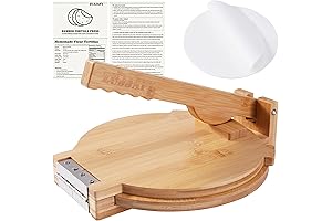 ZUJJAFY 10" Bamboo Tortilla Press with Parchment Paper: Effortless Homemade Tortilla Creation