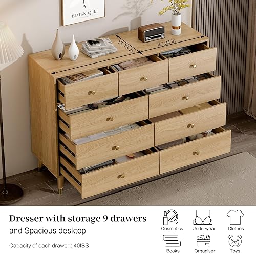 Miniatura 82 de Cómoda de 6 cajones, cómoda de mediados de siglo de 47 pulgadas de ancho, cómoda de madera para dormitorio con 6 cajones de almacenamiento para