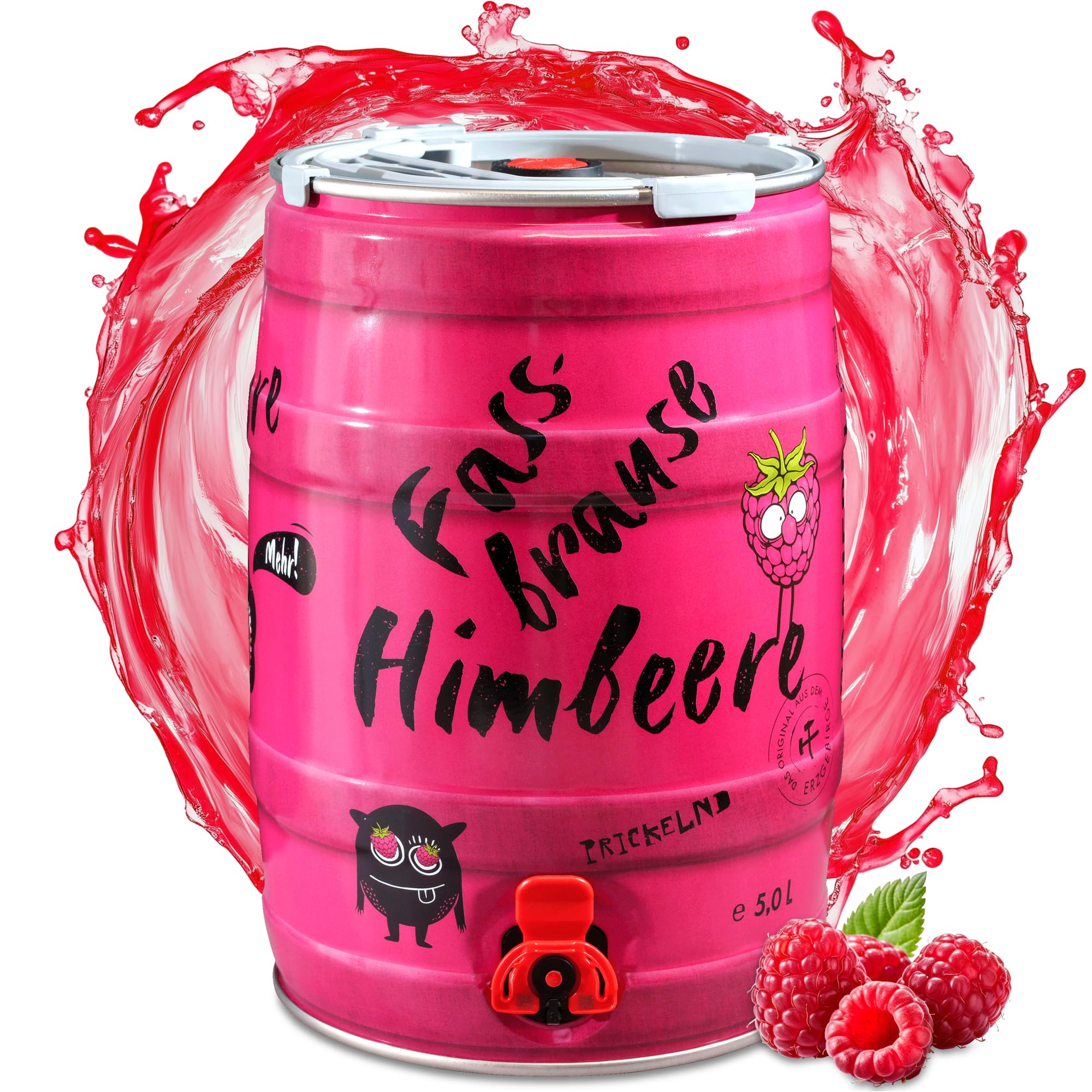 Brauerei Zwönitz Fassbrause Himbeere 5 Liter Partyfass - Himbeer Brause - Erfrischende Brause Limo aus Sachsen