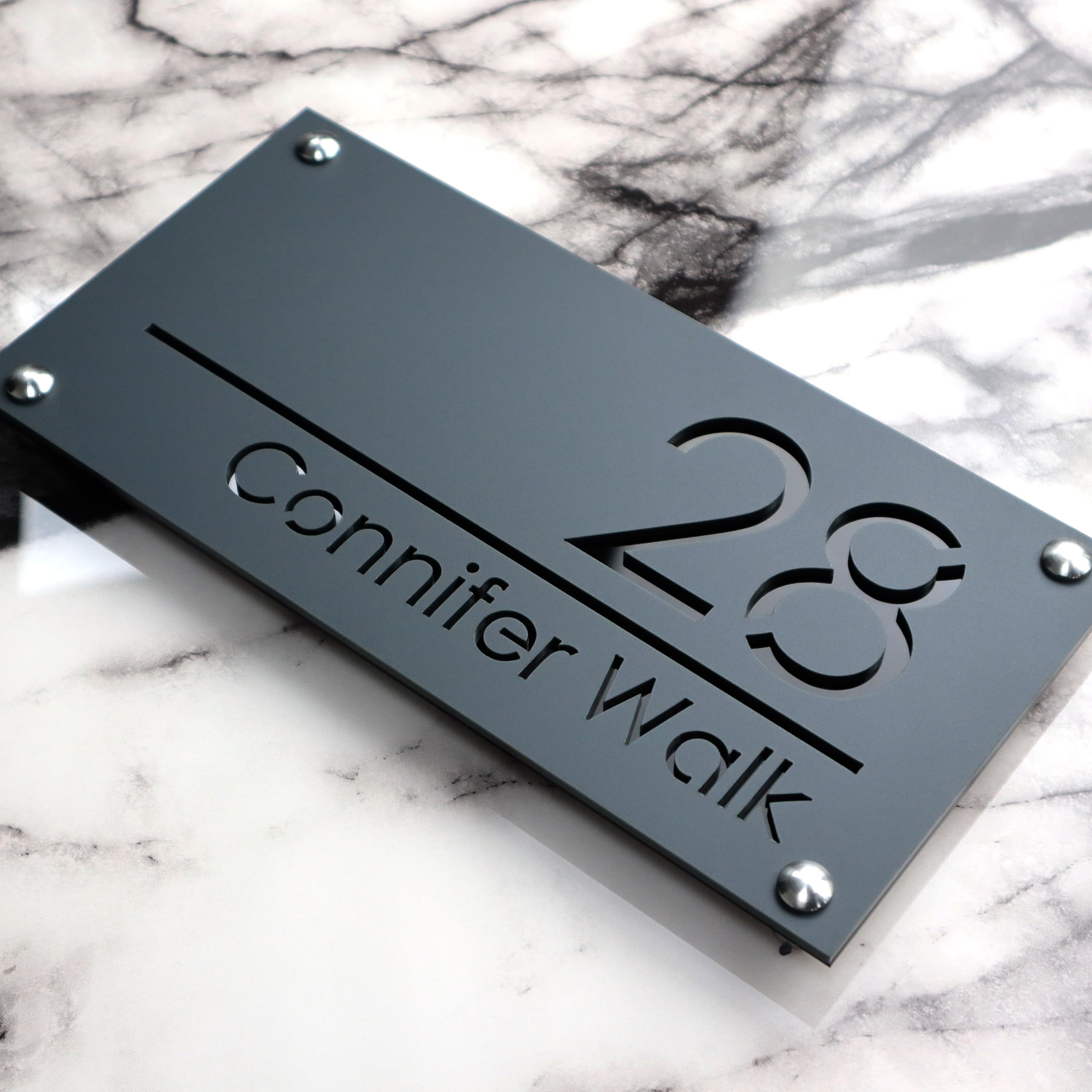 K SMART SIGN | LUXE H1 | House sign door number laser personalised address wall plaques numbers Signs (Matt Gray & Gloss Black) — image 1