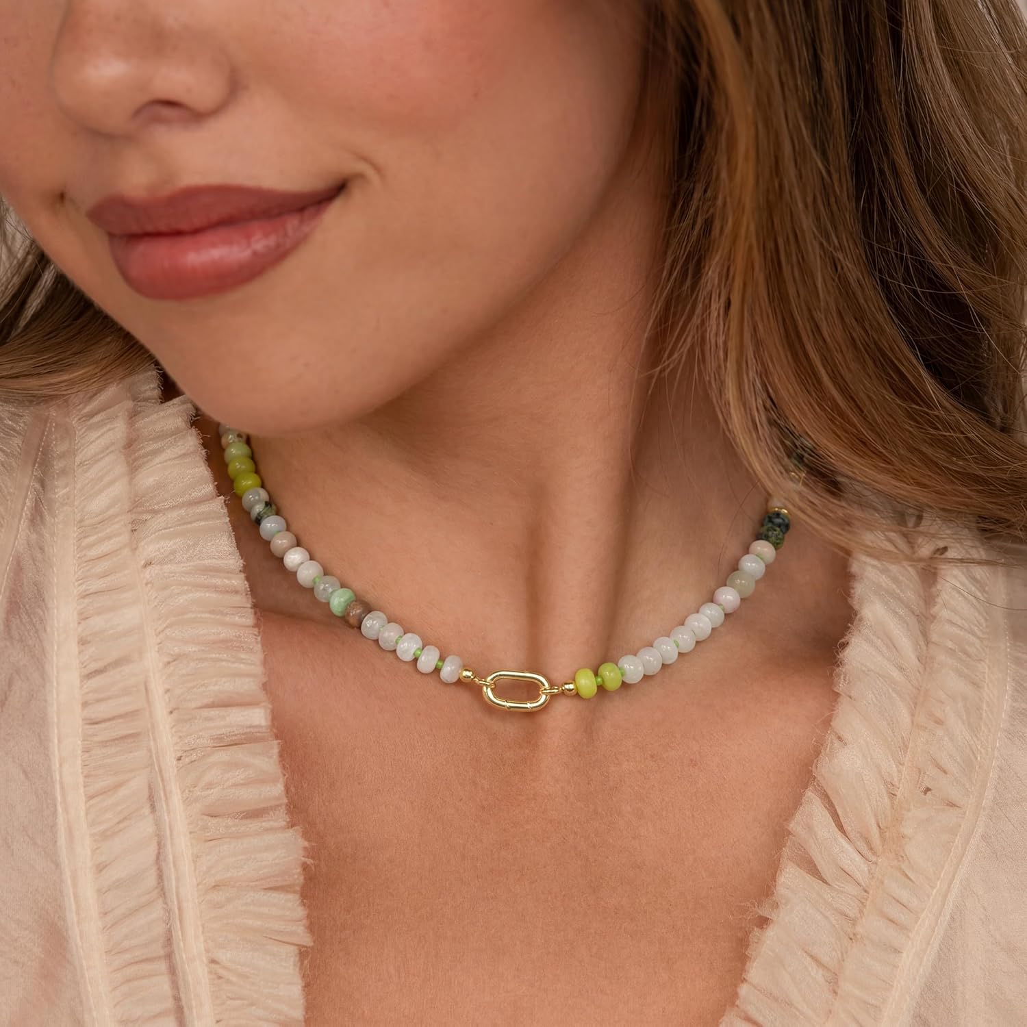 Beaded Gemstone Necklaces for Women, Bohemian Colored Choker Natural Stone Bead Summer Beach Handmade Jewelry Necklace image 3