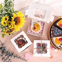 Vista 5 de Moretoes 120 cajas blancas para panadería, cajas de galletas de 4 x 4 x 2.5 pulgadas con ventana para pasteles pequeños, golosinas, donas, dulces